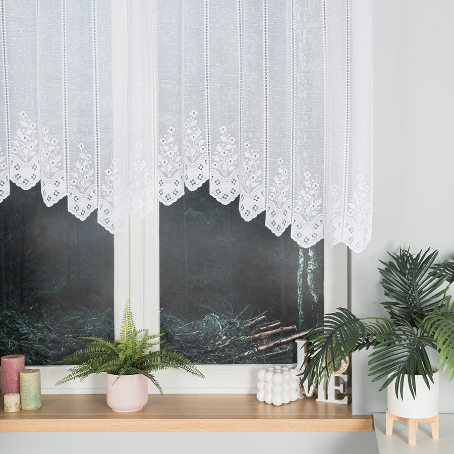 KLEMENTYNA - Firanka gotowa żakardowa z podcięciem na dole - 200x120 cm - kolor biały