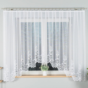 BERENIKA - Firanka gotowa żakardowa z podcięciem na dole - 400x170 cm - kolor biały