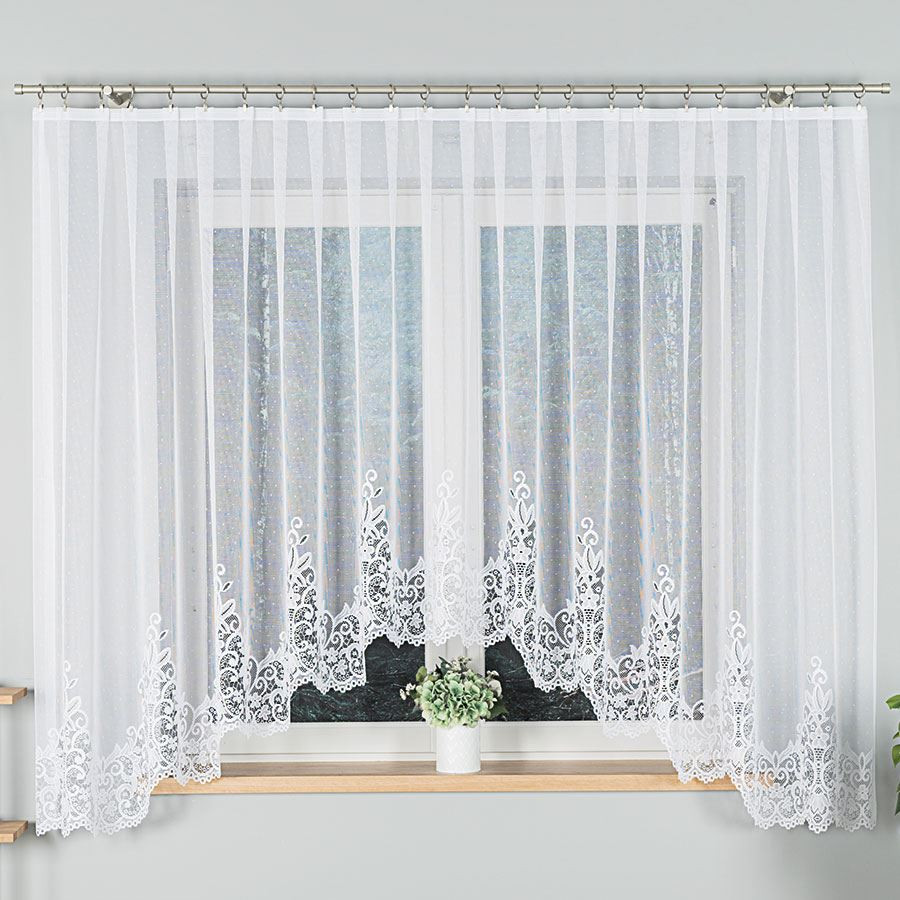 BERENIKA - Firanka gotowa żakardowa z podcięciem na dole - 400x170 cm - kolor biały