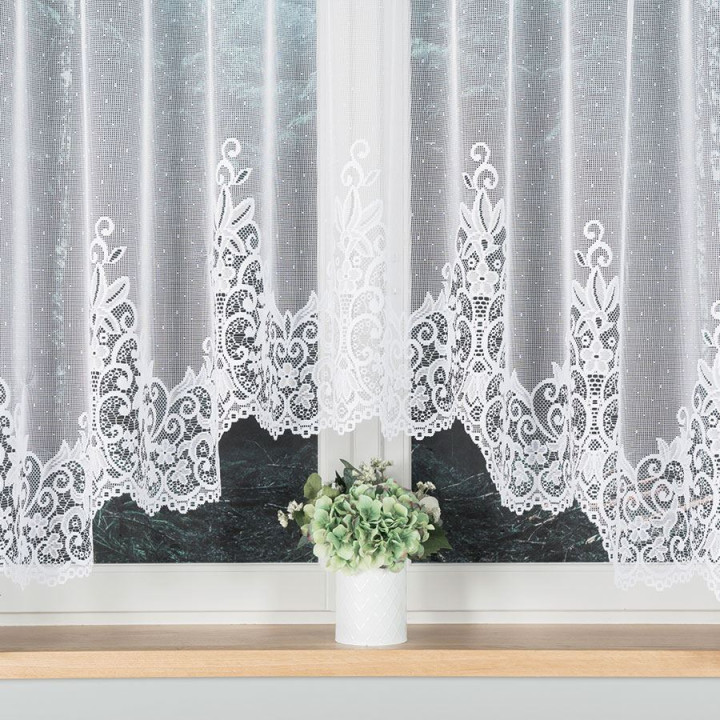 BERENIKA - Firanka gotowa żakardowa z podcięciem na dole - 400x170 cm - kolor biały