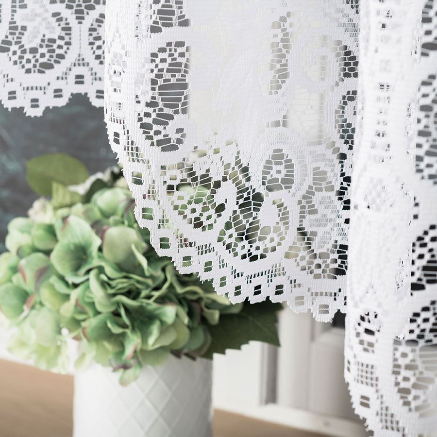 BERENIKA - Firanka gotowa żakardowa z podcięciem na dole - 400x170 cm - kolor biały