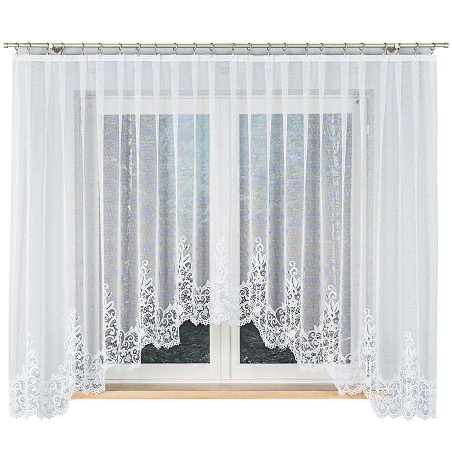 BERENIKA - Firanka gotowa żakardowa z podcięciem na dole - 400x170 cm - kolor biały