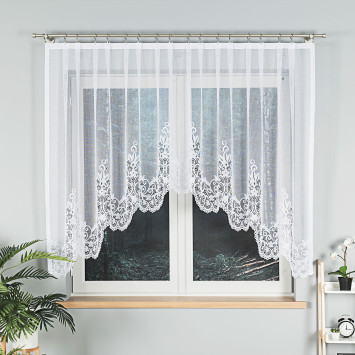 BERENIKA - Firanka gotowa żakardowa z podcięciem na dole - 300x140 cm - kolor biały