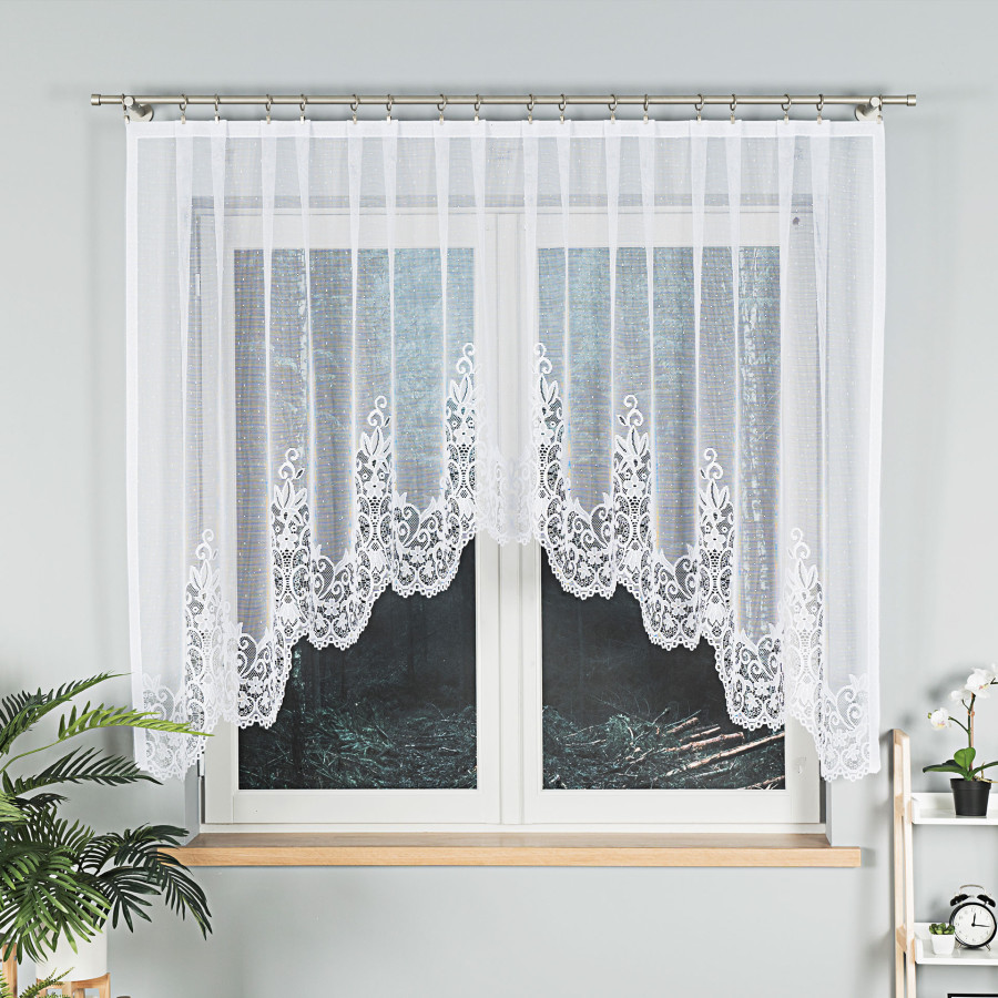 BERENIKA - Firanka gotowa żakardowa z podcięciem na dole - 300x140 cm - kolor biały