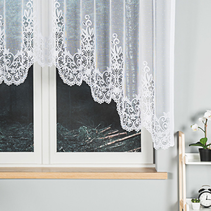BERENIKA - Firanka gotowa żakardowa z podcięciem na dole - 300x140 cm - kolor biały