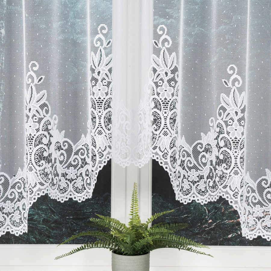 BERENIKA - Firanka gotowa żakardowa z podcięciem na dole - 300x140 cm - kolor biały