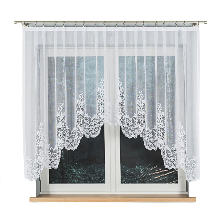 BERENIKA - Firanka gotowa żakardowa z podcięciem na dole - 300x140 cm - kolor biały
