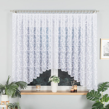 LEOKADIA · firanka gotowa z podcięciem · biała · ornamenty · 400x155