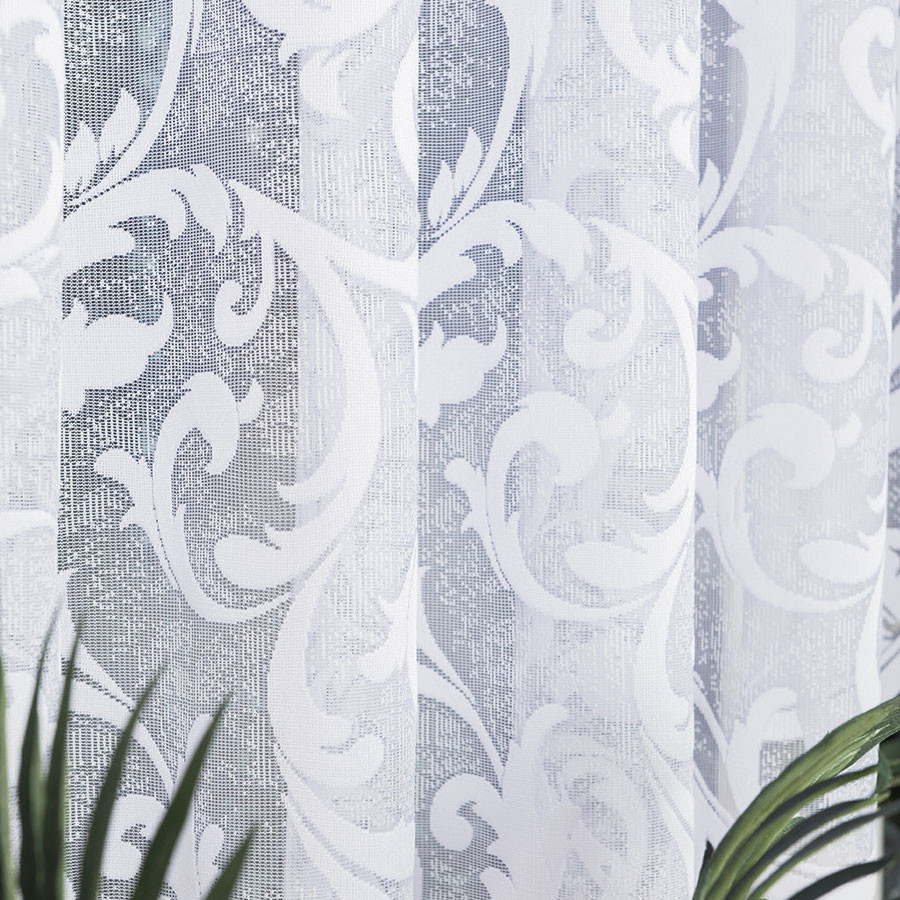 LEOKADIA · firanka gotowa z podcięciem · biała · ornamenty · 400x155