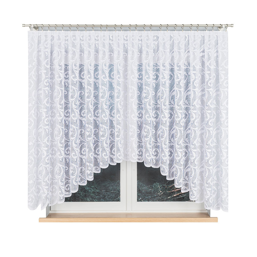 LEOKADIA · firanka gotowa z podcięciem · biała · ornamenty · 400x155