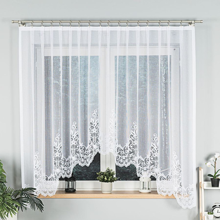 BERENIKA · Firanka gotowa żakardowa z podcięciem na dole · 300x170 cm · kolor biały