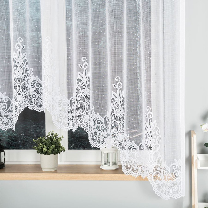 BERENIKA · Firanka gotowa żakardowa z podcięciem na dole · 300x170 cm · kolor biały