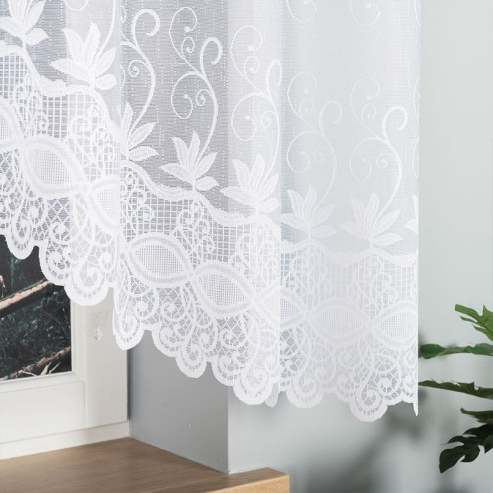 JOWITA - Firanka gotowa żakardowa z podcięciem na dole - 300x150 cm - kolor biały