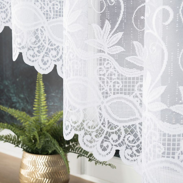 JOWITA - Firanka gotowa żakardowa z podcięciem na dole - 300x150 cm - kolor biały