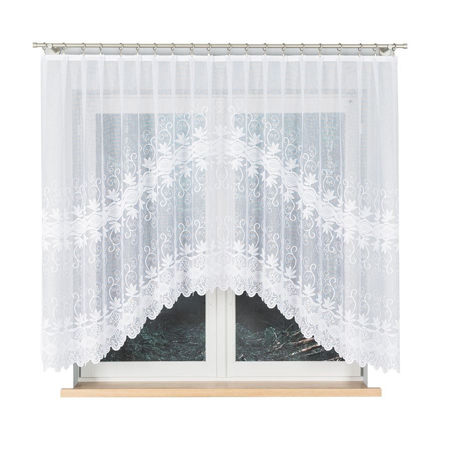 JOWITA - Firanka gotowa żakardowa z podcięciem na dole - 300x150 cm - kolor biały