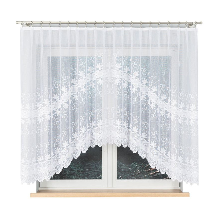 JOWITA - Firanka gotowa żakardowa z podcięciem na dole - 300x150 cm - kolor biały