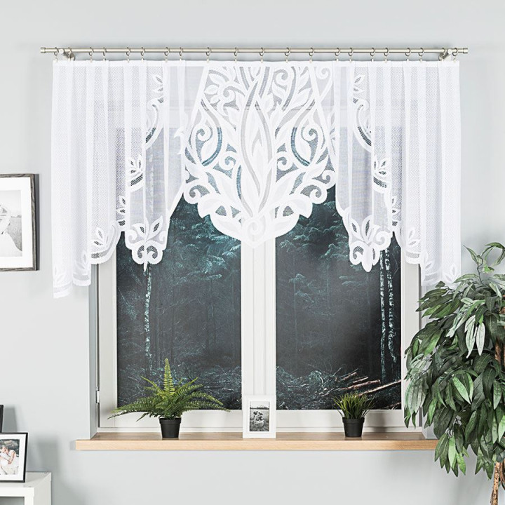 POLA - Firanka gotowa żakardowa z podcięciem na dole - 300x100 cm - kolor biały