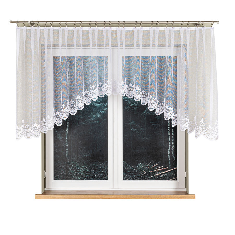 ŻANETA - Firanka gotowa żakardowa z podcięciem na dole - 400x105 cm - kolor biały