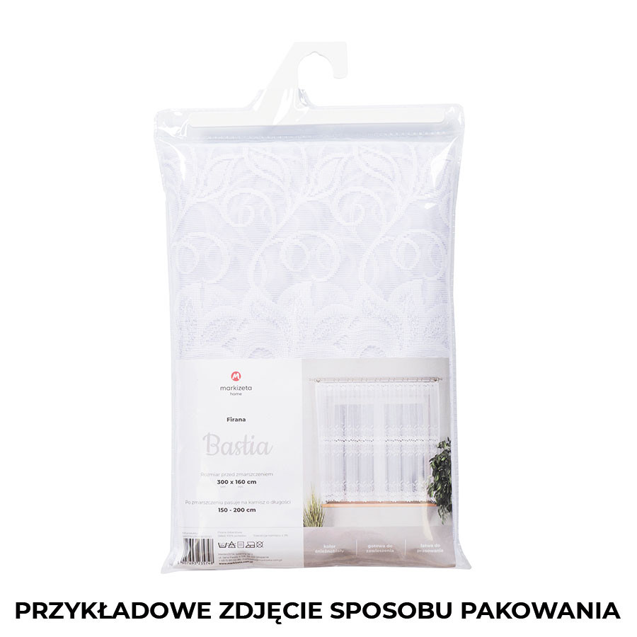 BASTIA - Firanka gotowa żakardowa z podcięciem na dole - 280x120 cm - kolor biały