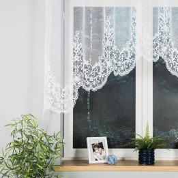 BERENIKA - Firanka gotowa żakardowa z podcięciem na dole - 250x120 cm - kolor biały