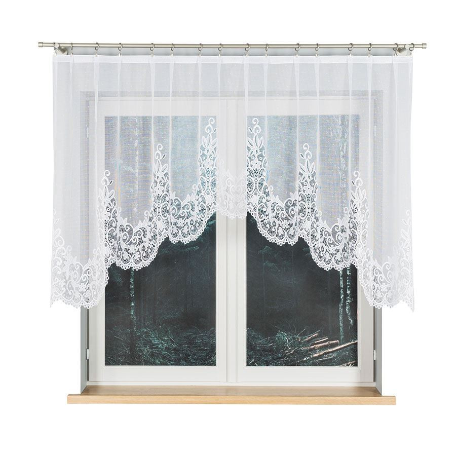 BERENIKA - Firanka gotowa żakardowa z podcięciem na dole - 250x120 cm - kolor biały