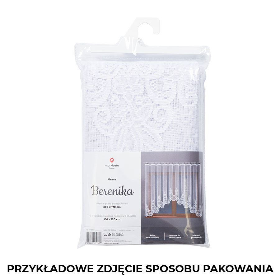 BERENIKA - Firanka gotowa żakardowa z podcięciem na dole - 250x120 cm - kolor biały