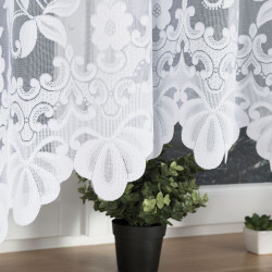 LUDWIKA - Firanka gotowa żakardowa z podcięciem na dole - 300x180 cm - kolor biały