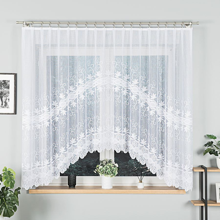 JOWITA · Firanka gotowa żakardowa z podcięciem na dole · 300x160 cm · kolor biały