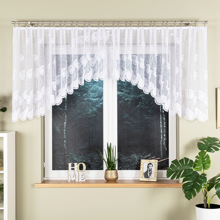 NORA - Firanka gotowa żakardowa z podcięciem na dole - 400x100 cm - kolor biały