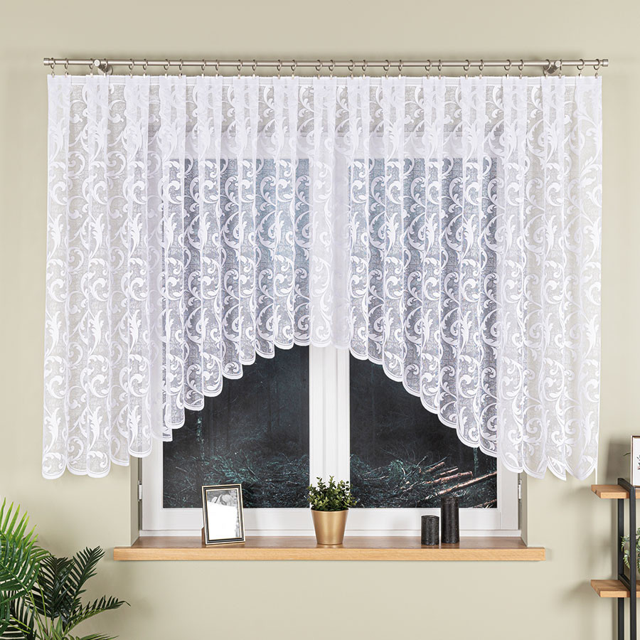 LEOKADIA - Firanka gotowa żakardowa z podcięciem na dole - 450x135 cm - kolor biały