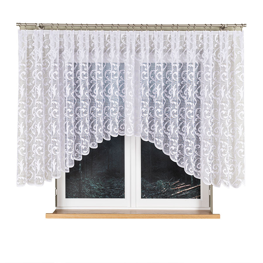 LEOKADIA - Firanka gotowa żakardowa z podcięciem na dole - 450x135 cm - kolor biały