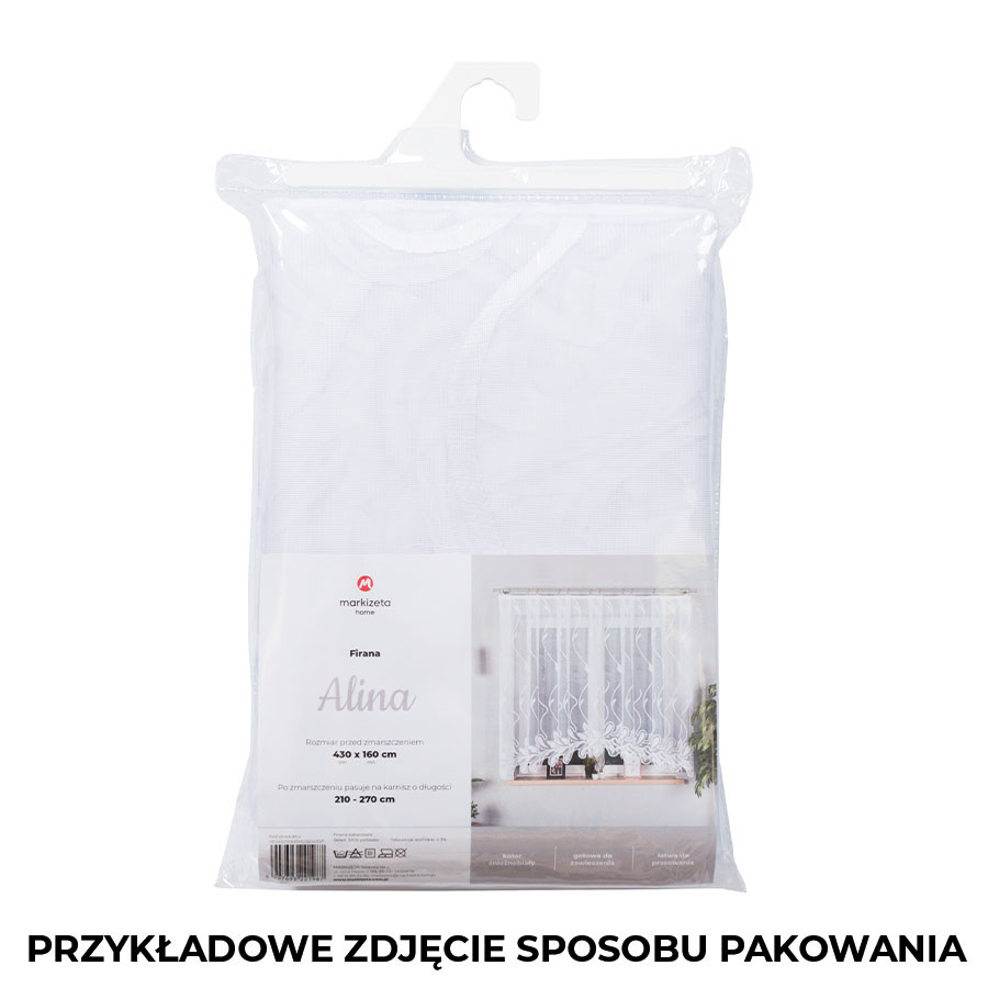 LEOKADIA - Firanka gotowa żakardowa z podcięciem na dole - 450x135 cm - kolor biały