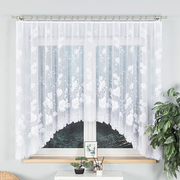 BOŻENA · firanka gotowa z podcięciem · biała · kwiaty · 300x160