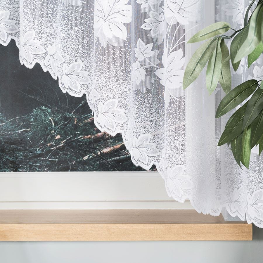 BOŻENA · firanka gotowa z podcięciem · biała · kwiaty · 300x160