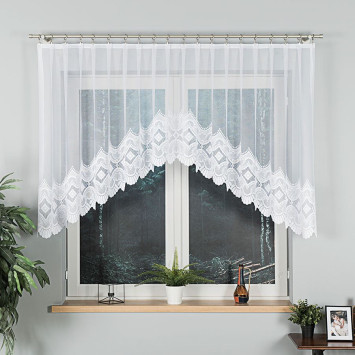 LUCYNA - Firanka gotowa żakardowa z podcięciem na dole - 250x120 cm - kolor biały