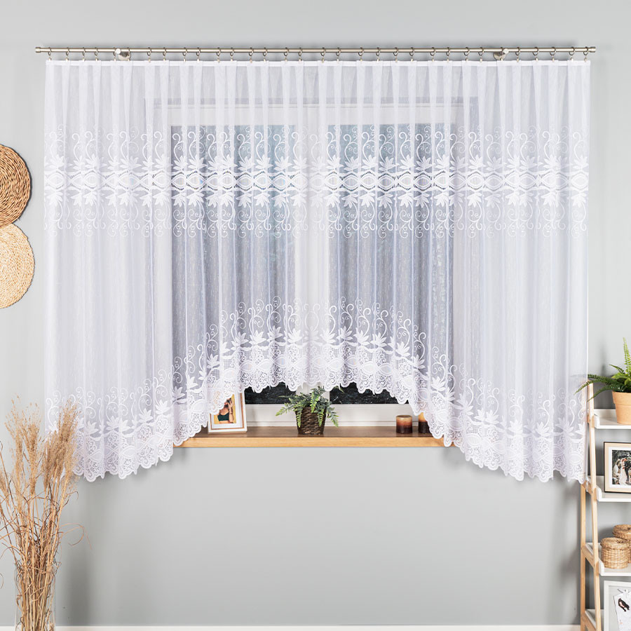 JOWITA · firanka gotowa z podcięciem · biała · pasy poziome · 520x180 cm