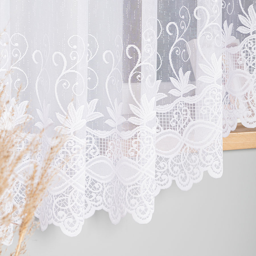 JOWITA · firanka gotowa z podcięciem · biała · pasy poziome · 520x180 cm