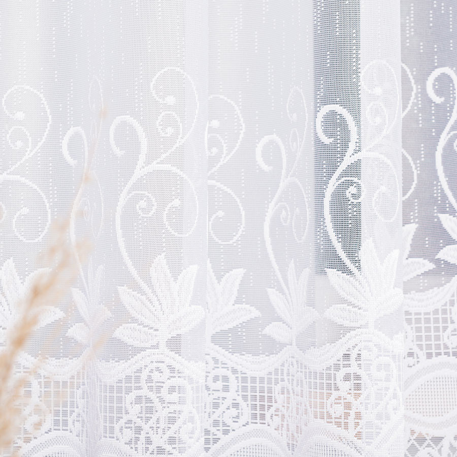 JOWITA · firanka gotowa z podcięciem · biała · pasy poziome · 520x180 cm