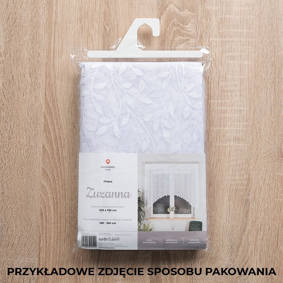ZUZANNA - Firanka gotowa żakardowa z podcięciem na dole - 250x130 cm - kolor biały
