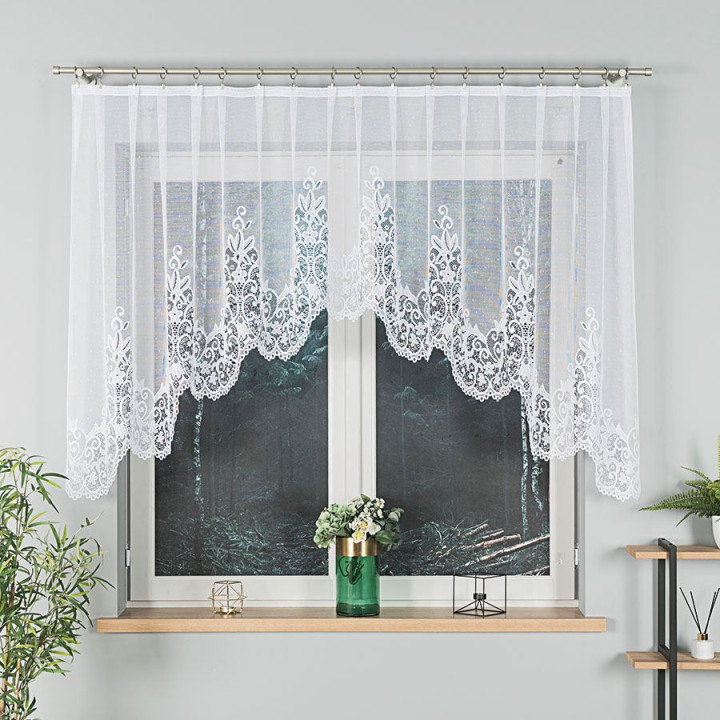 BERENIKA - Firanka gotowa żakardowa z podcięciem na dole - 330x120 cm - kolor biały