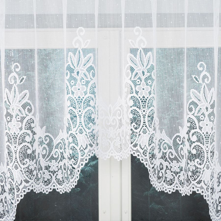 BERENIKA - Firanka gotowa żakardowa z podcięciem na dole - 330x120 cm - kolor biały