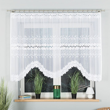 BASTIA - Firanka gotowa żakardowa z podcięciem na dole - 250x130 cm - kolor biały