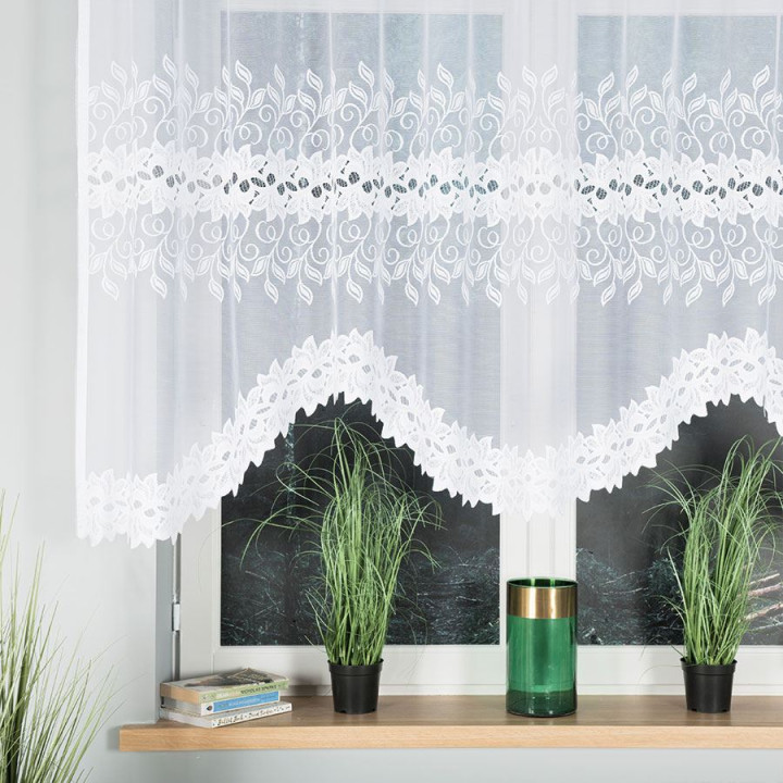 BASTIA - Firanka gotowa żakardowa z podcięciem na dole - 250x130 cm - kolor biały