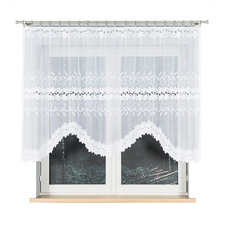 BASTIA - Firanka gotowa żakardowa z podcięciem na dole - 250x130 cm - kolor biały