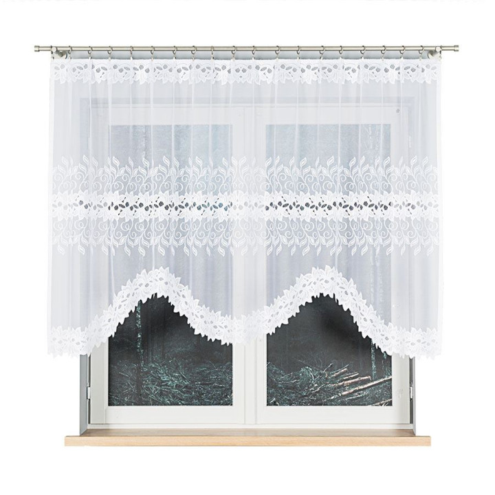 BASTIA - Firanka gotowa żakardowa z podcięciem na dole - 250x130 cm - kolor biały