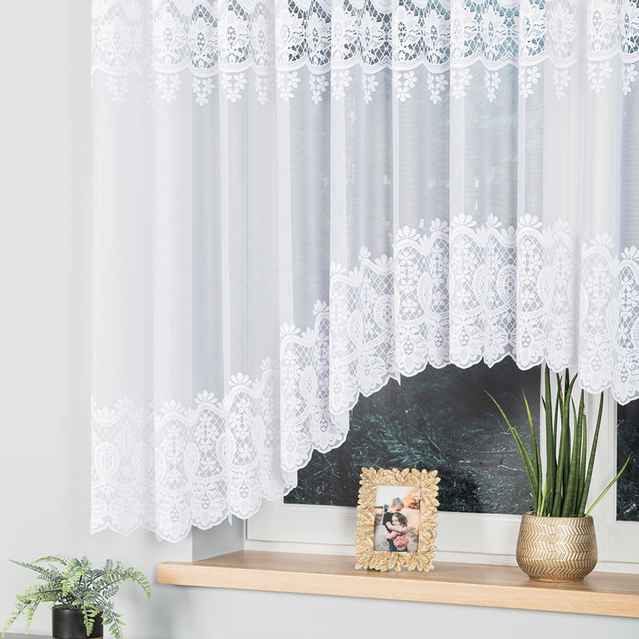 DARIA · firanka gotowa z podcięciem · biała · klasyczny wzór · 300x160