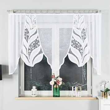 MELANIA - Firanka gotowa żakardowa z podcięciem na dole - 250x120 cm - kolor biały