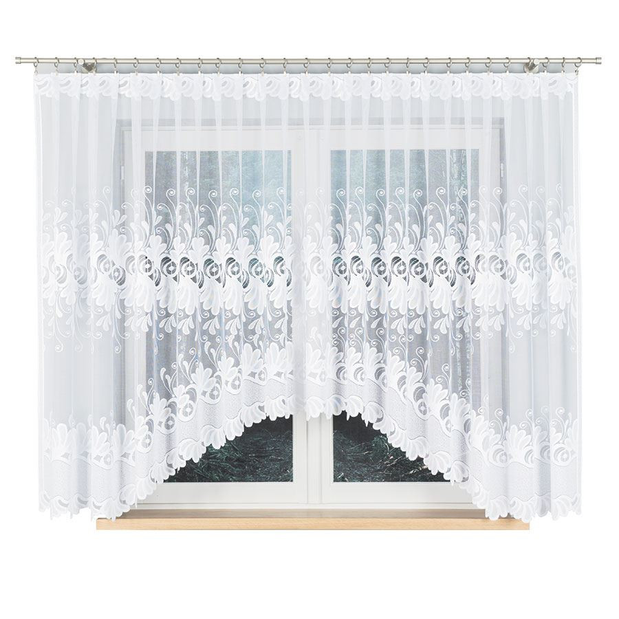 KASJANA · firanka żakardowa gotowa · biała · klasyczny wzór · 420x160 cm