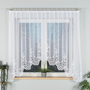 BERENIKA - Firanka gotowa żakardowa z podcięciem na dole - 330x170 cm - kolor biały