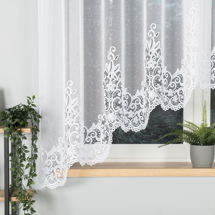 BERENIKA - Firanka gotowa żakardowa z podcięciem na dole - 330x170 cm - kolor biały